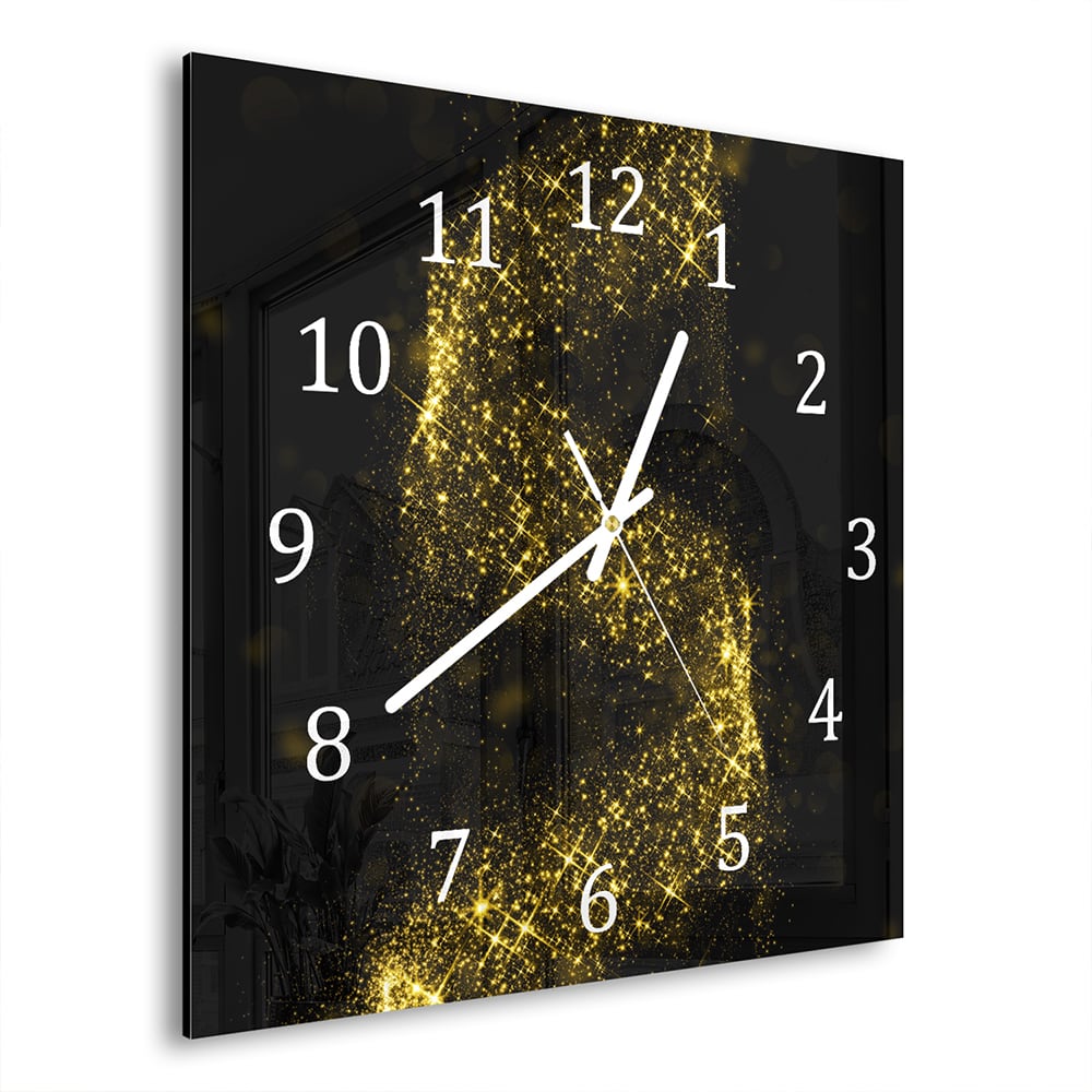 Wandklok Gouden Glitter Spiraal 30x30 cm gehard glas