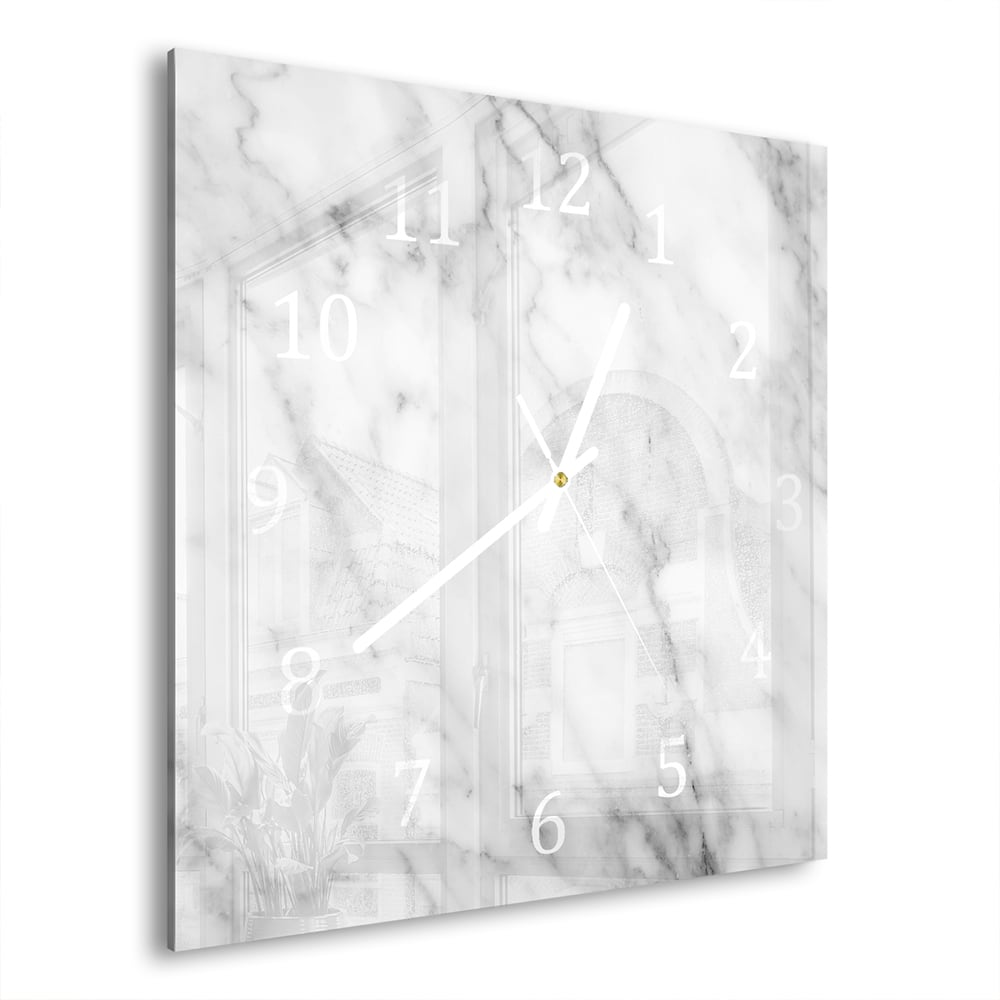 Wandklok Wit Marmer met Zwarte Aderen 30x30 cm gehard glas