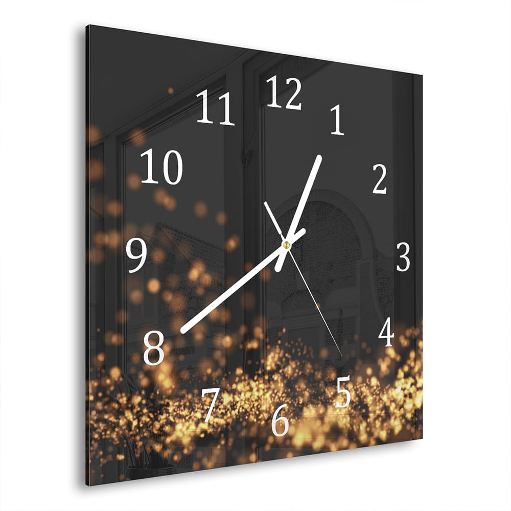 Wandklok Gouden Golvende Glitter Achtergrond 30x30 cm gehard glas