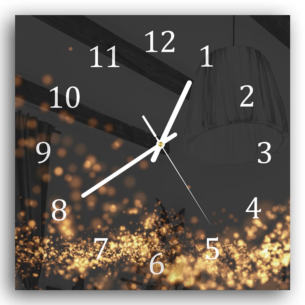 Wandklok 30x30 - Gehard Glas - Gouden Golvende Glitter Achtergrond