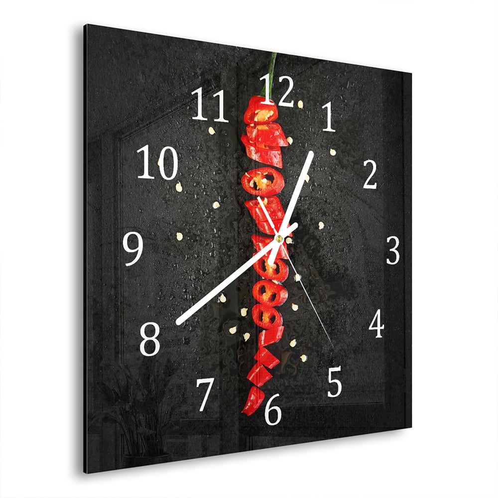 Wandklok Gesneden Peper 30x30 cm gehard glas