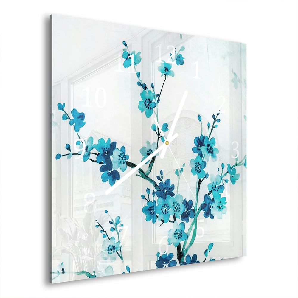 Wandklok 30x30 - Gehard Glas - Waterverf Schilderij Bauwe Bloemen