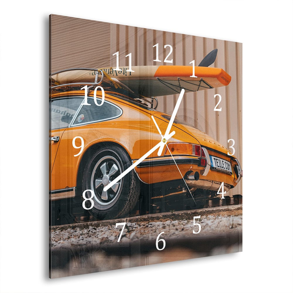 Wandklok 30x30 - Gehard Glas - Porsche met Surfboard