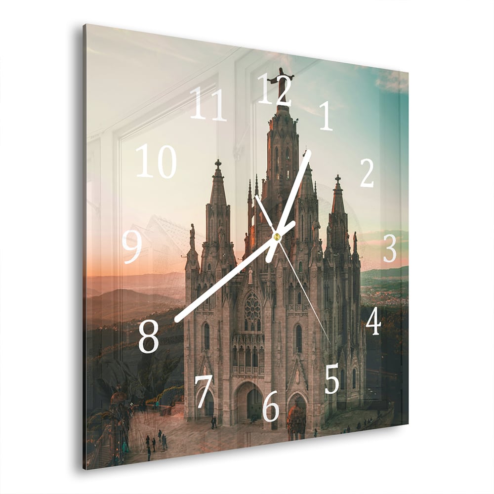 Wandklok 30x30 - Gehard Glas - Tibidabo bij Zonsondergang