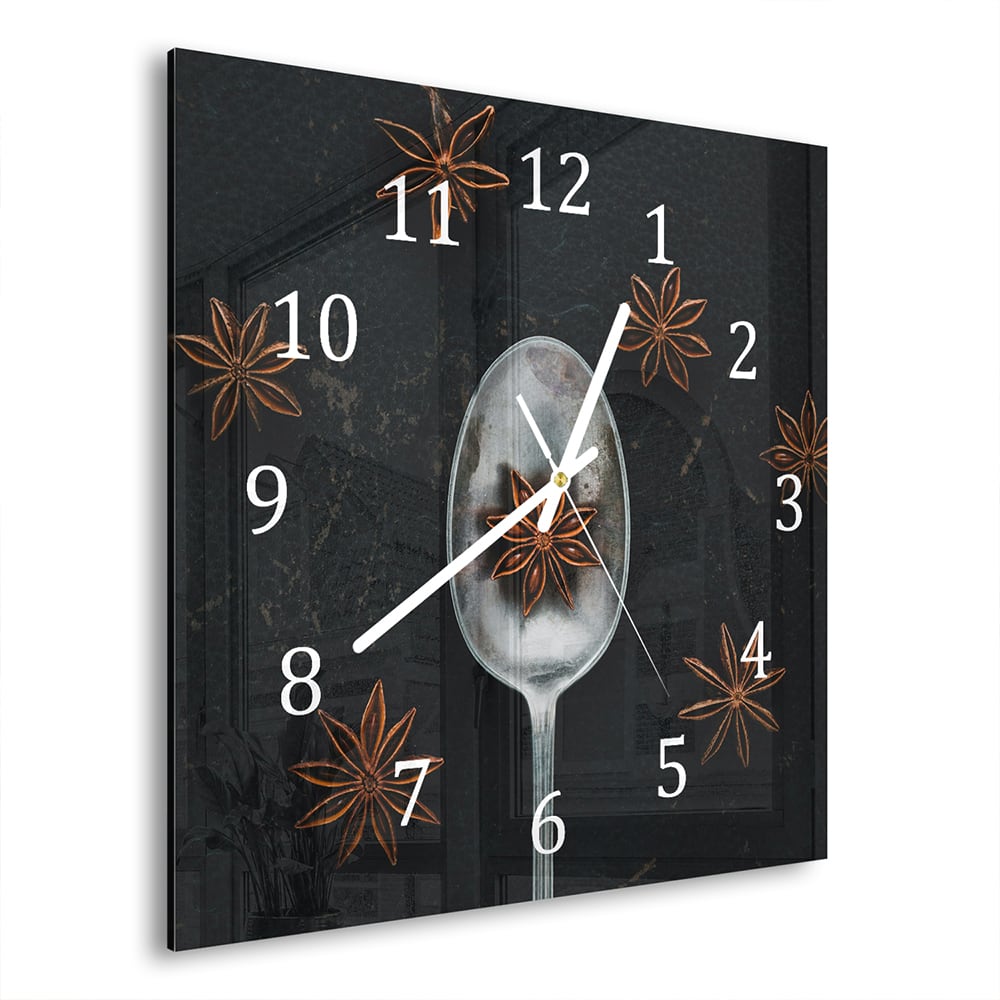 Wandklok Steranijs op Lepel 30x30 cm gehard glas