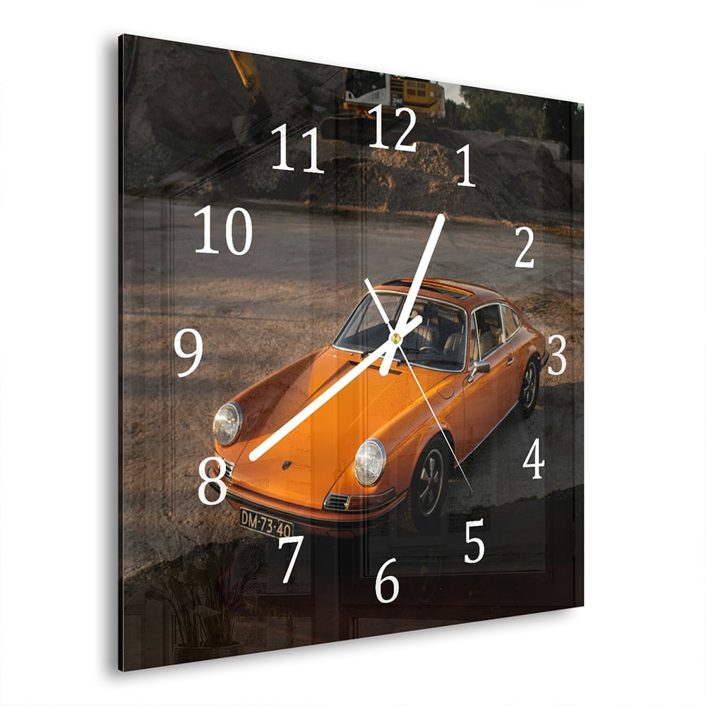 Wandklok 30x30 - Gehard Glas - Oranje Porsche