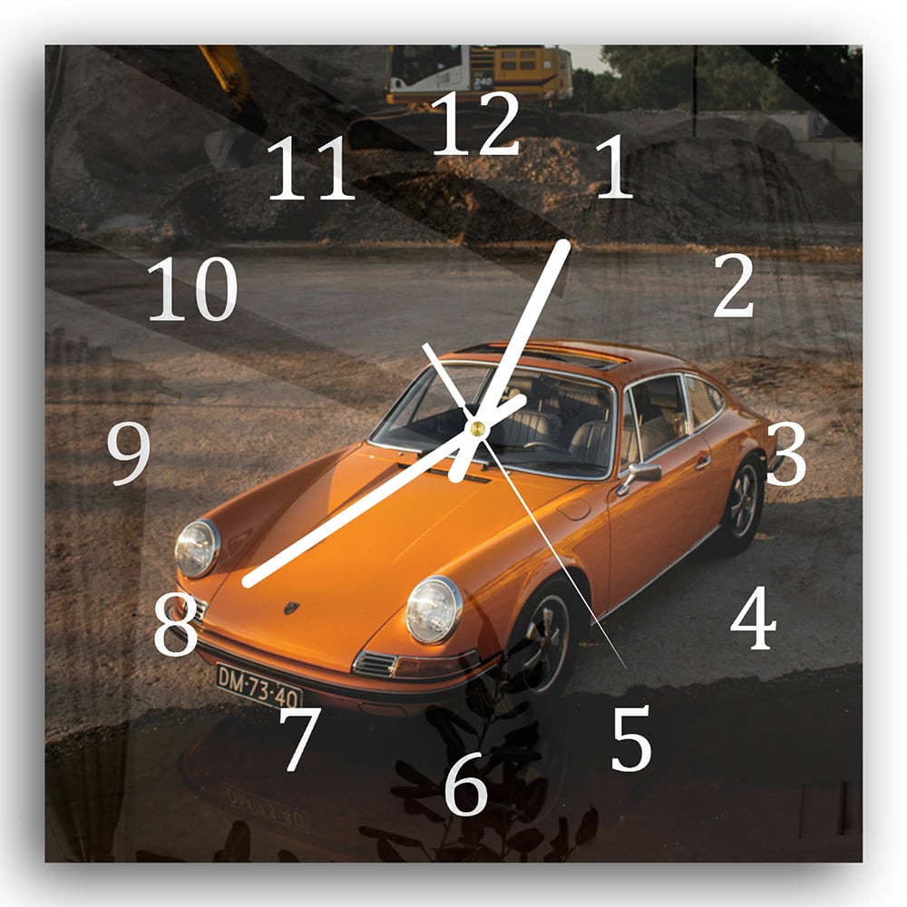 Wandklok 30x30 - Gehard Glas - Oranje Porsche