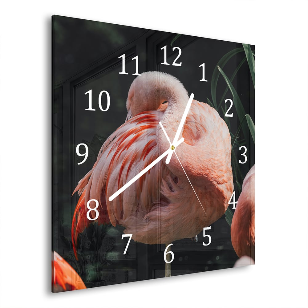 Wandklok 30x30 - Gehard Glas - Flamingo in de Natuur