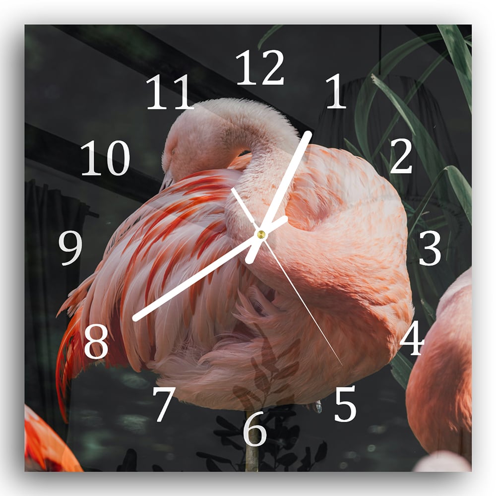 Wandklok 30x30 - Gehard Glas - Flamingo in de Natuur