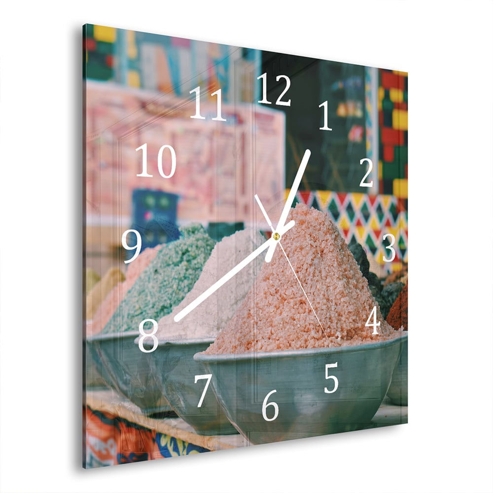 Wandklok Specerijen en Zout 30x30 cm gehard glas
