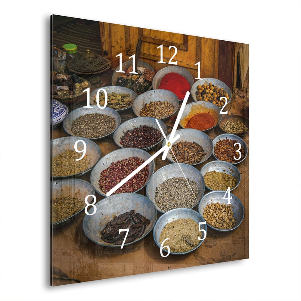 Wandklok Oosterse Specerijenmarkt 30x30 cm gehard glas
