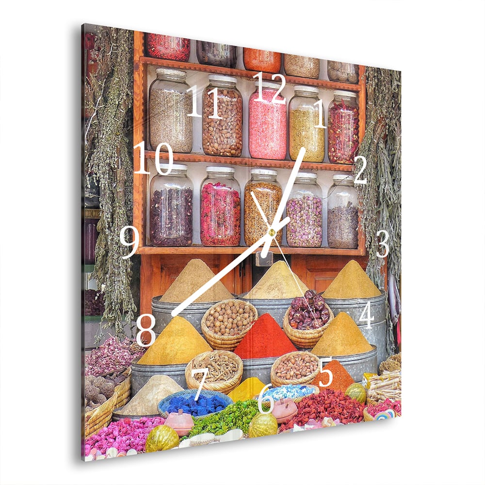 Wandklok Specerijenwinkel 30x30 cm gehard glas
