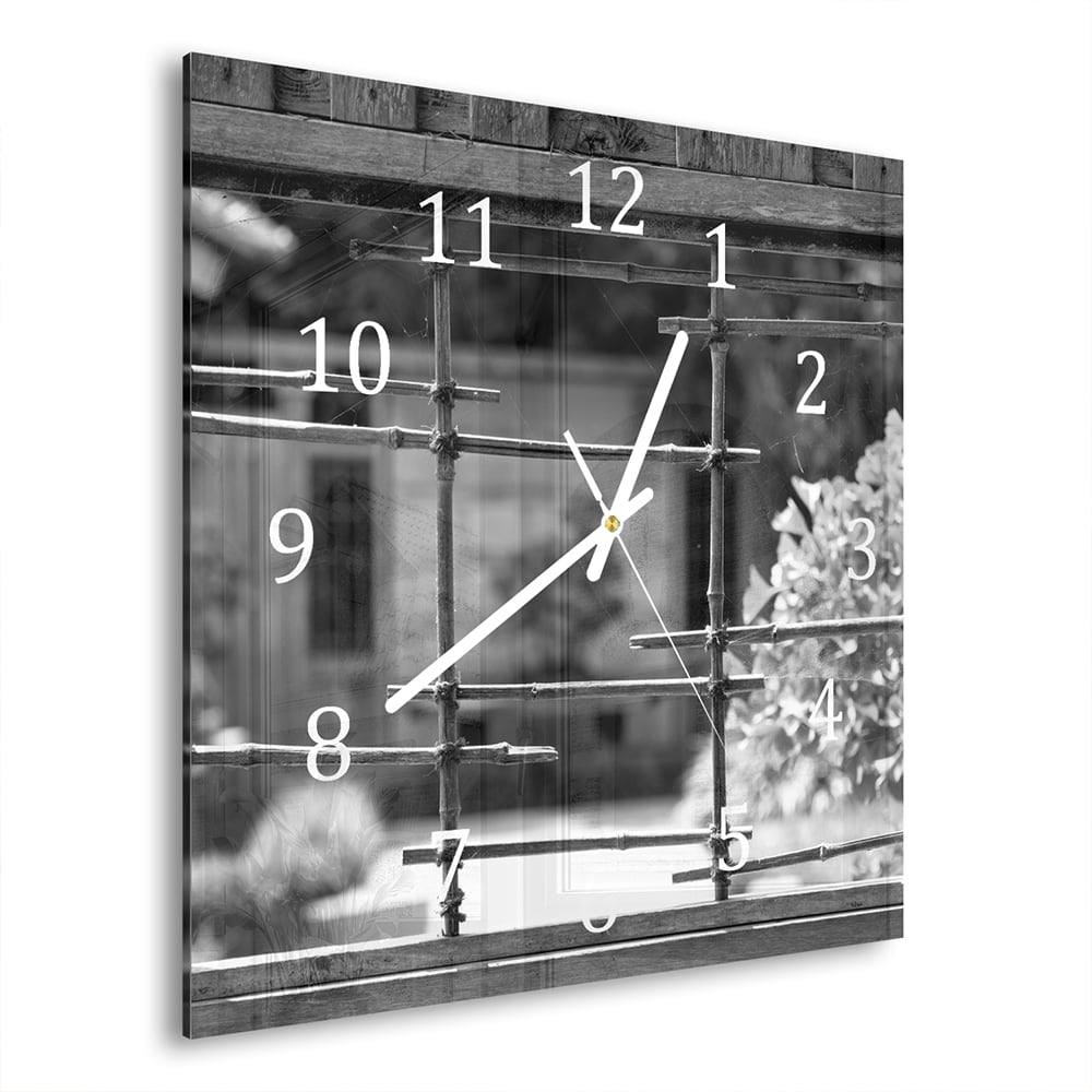 Wandklok 30x30 - Gehard Glas - Zwart-Wit Raam