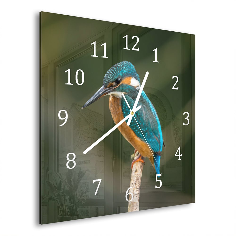 Wandklok 30x30 - Gehard Glas - Kleurrijke ijsvogel