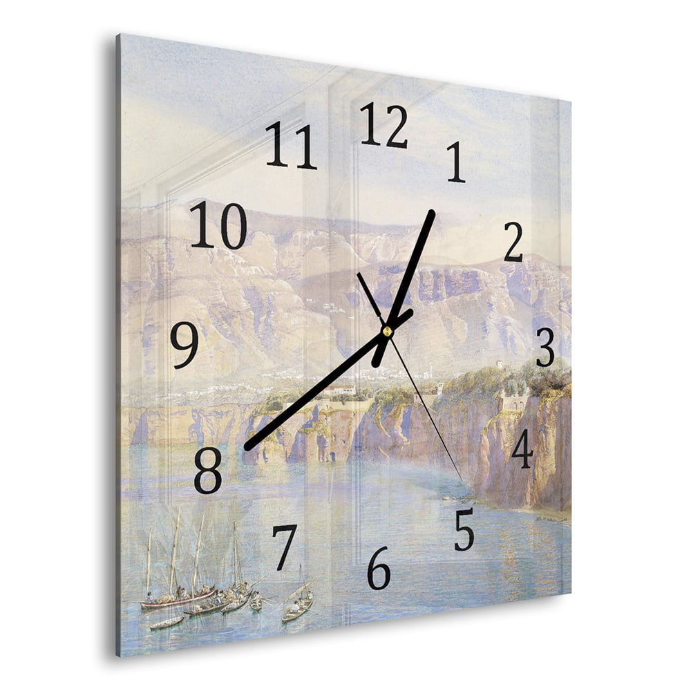 Wandklok 30x30 - Gehard Glas - Waterverf Schilderij Hoge Kustlijn