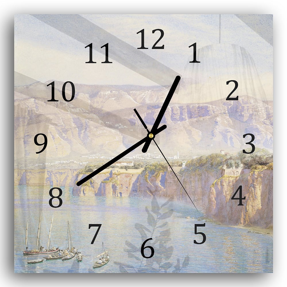 Wandklok 30x30 - Gehard Glas - Waterverf Schilderij Hoge Kustlijn