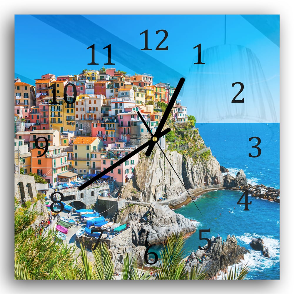 Wandklok 30x30 - Gehard Glas - Kleurrijk Cinque Terre aan de Kust