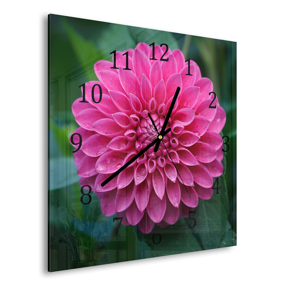 Wandklok 30x30 - Gehard Glas - Roze Dahlia