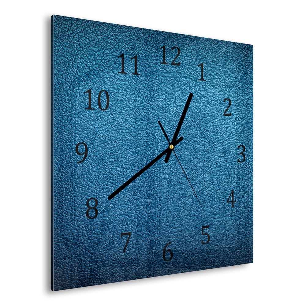 Wandklok 30x30 - Gehard Glas - Blauw Leer