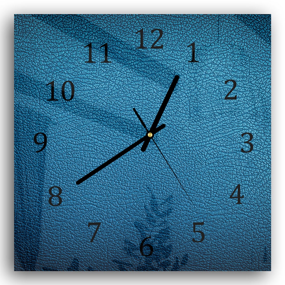 Wandklok 30x30 - Gehard Glas - Blauw Leer