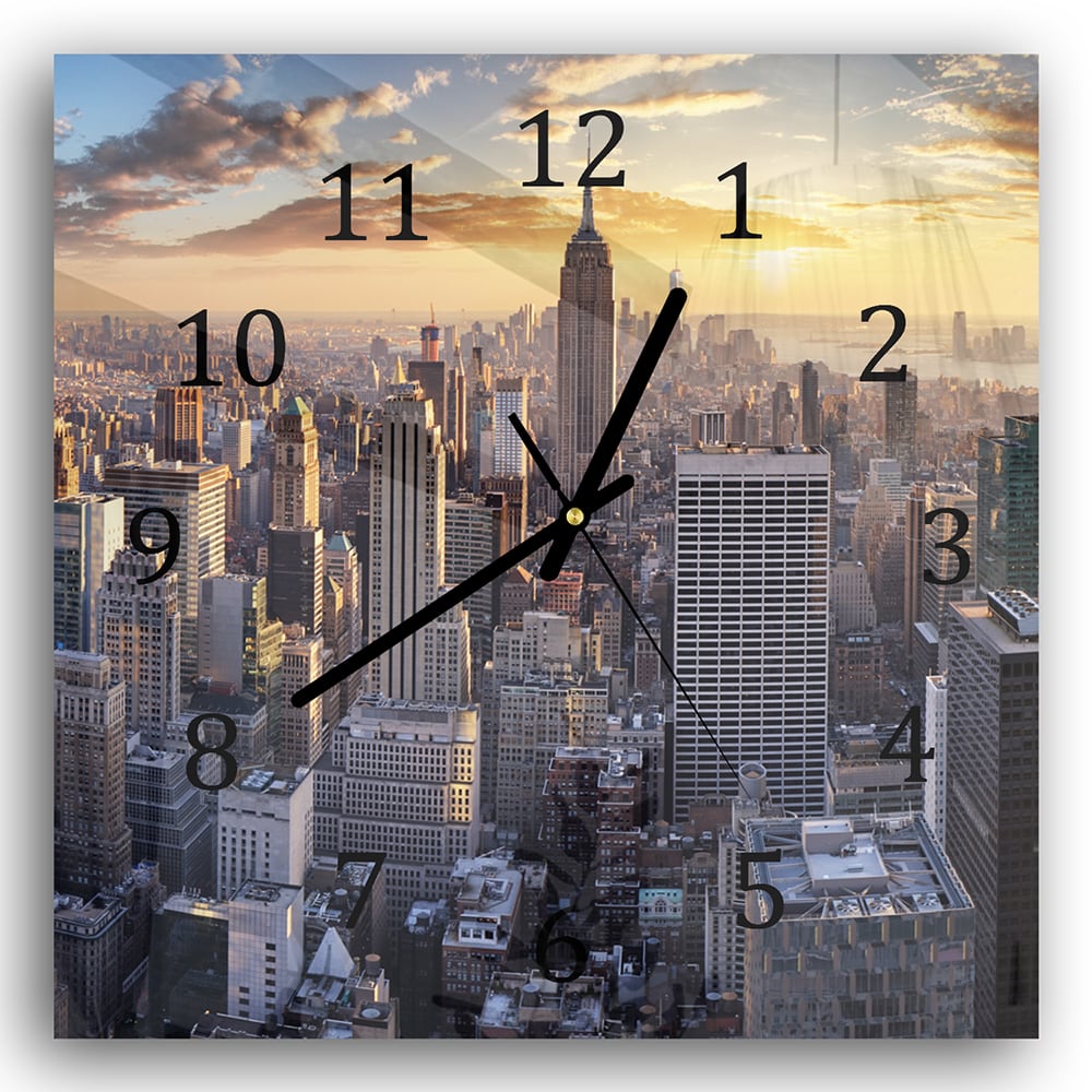 Wandklok 30x30 - Gehard Glas - Zonsondergang over New York City