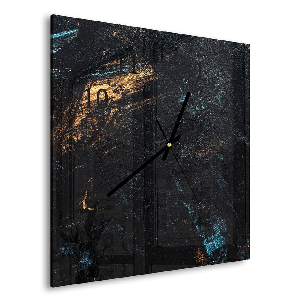 Wandklok 30x30 - Gehard Glas - Abstracte Zwart-Gouden Achtergrond