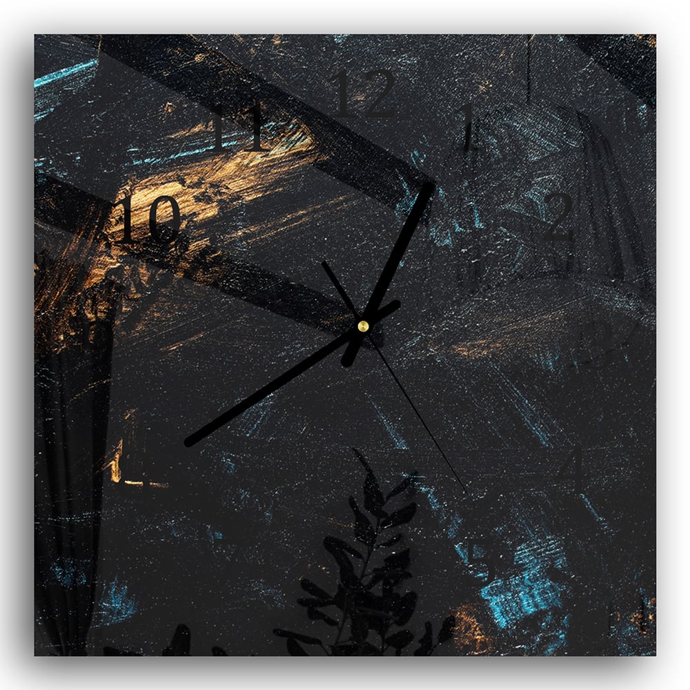 Wandklok 30x30 - Gehard Glas - Abstracte Zwart-Gouden Achtergrond