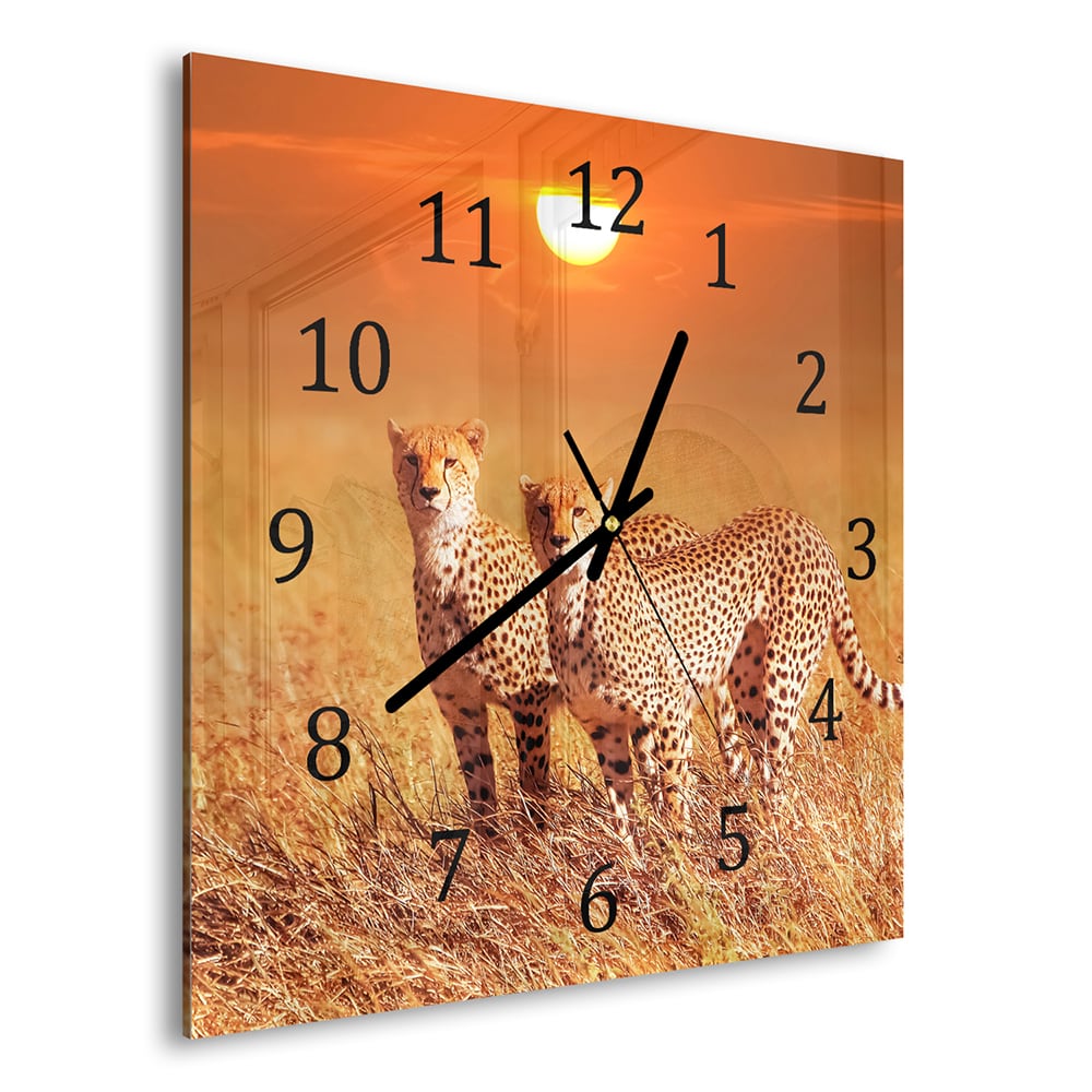 Wandklok 30x30 - Gehard Glas - Twee Cheetahs