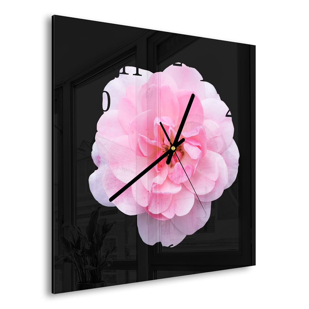 Wandklok 30x30 - Gehard Glas - Lichtroze Floribunda