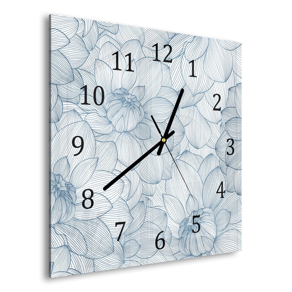 Wandklok 30x30 - Gehard Glas - Getekende Dahlia Bloemen