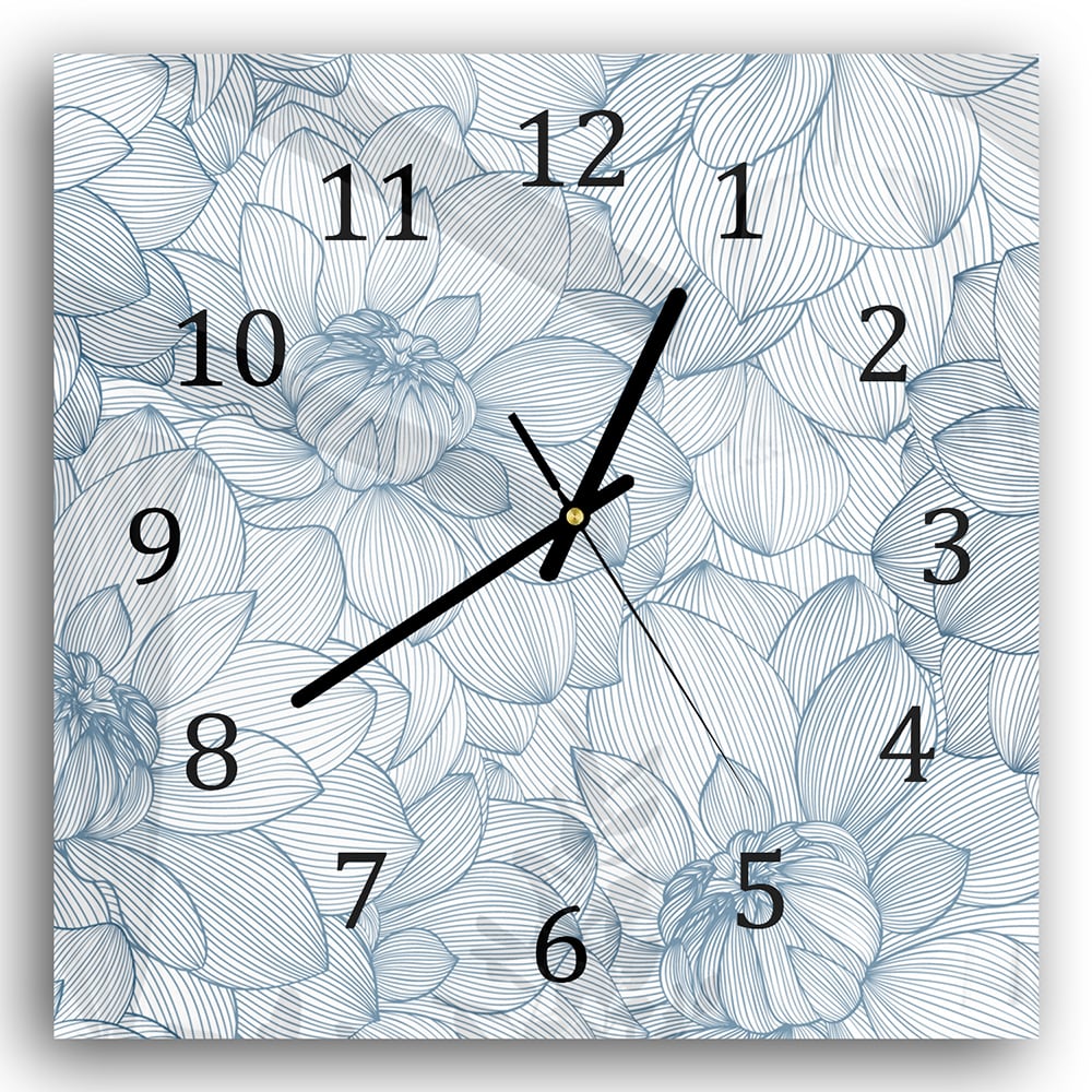 Wandklok 30x30 - Gehard Glas - Getekende Dahlia Bloemen