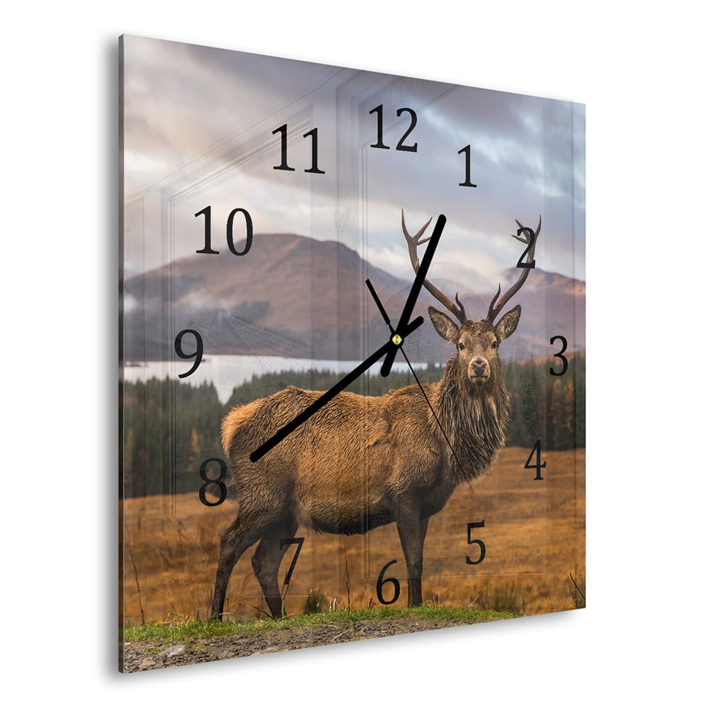 Wandklok 30x30 - Gehard Glas - Wild Schots Hert