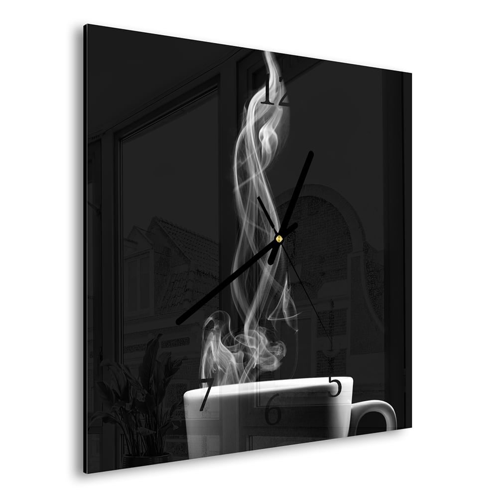 Wandklok 30x30 - Gehard Glas - Koffie met Stoom