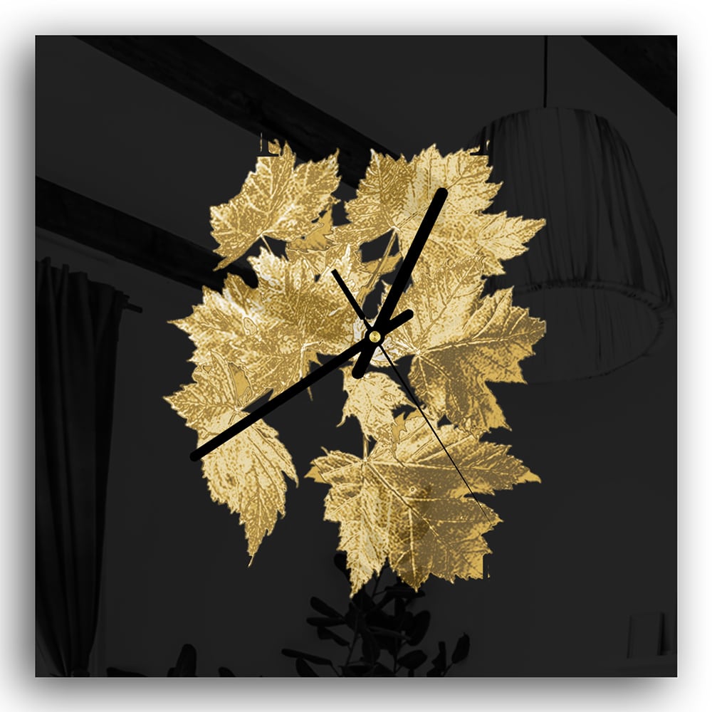 Wandklok 30x30 - Gehard Glas - Gouden Bladeren Patroon