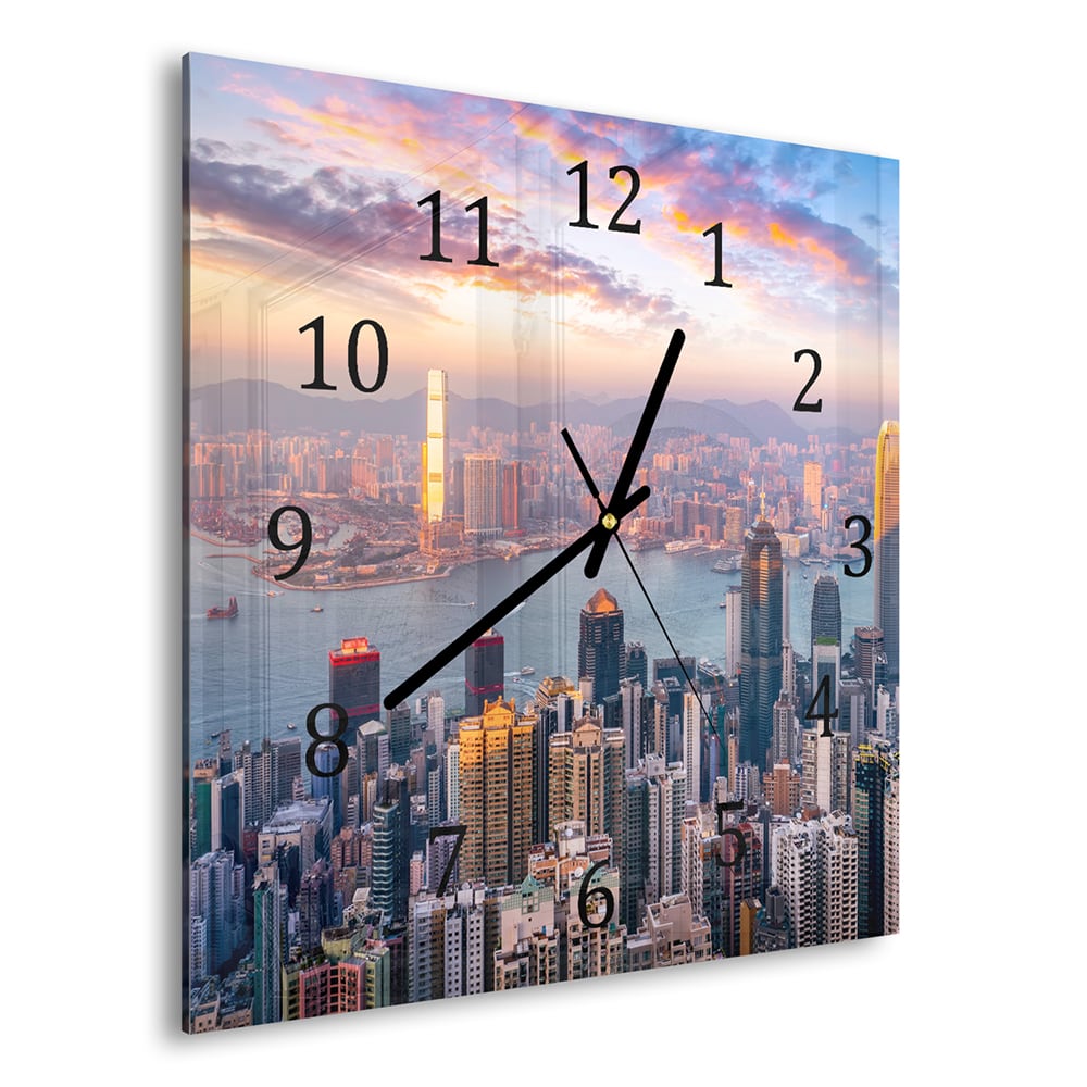 Wandklok 30x30 - Gehard Glas - Hong Kong Skyline