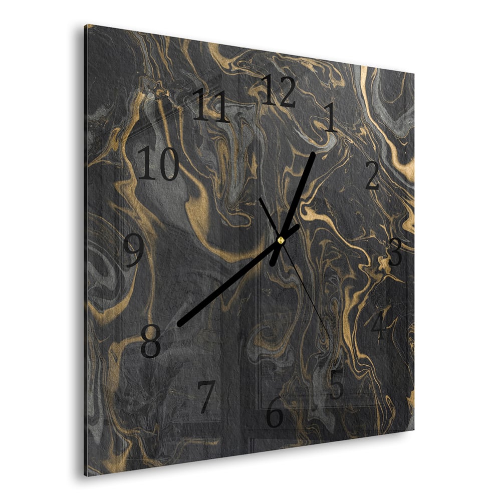 Wandklok 30x30 - Gehard Glas - Zwart-Goud Marmerpatroon