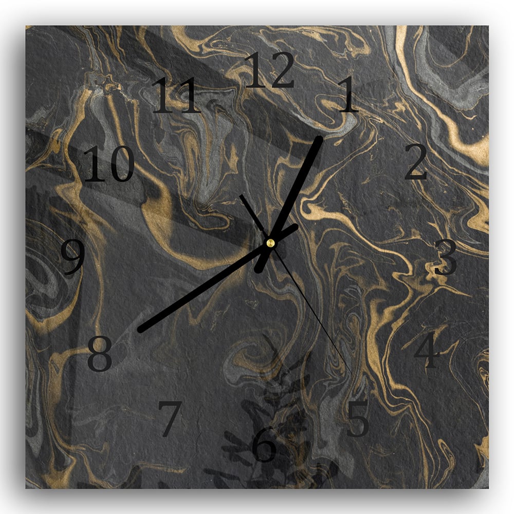 Wandklok 30x30 - Gehard Glas - Zwart-Goud Marmerpatroon