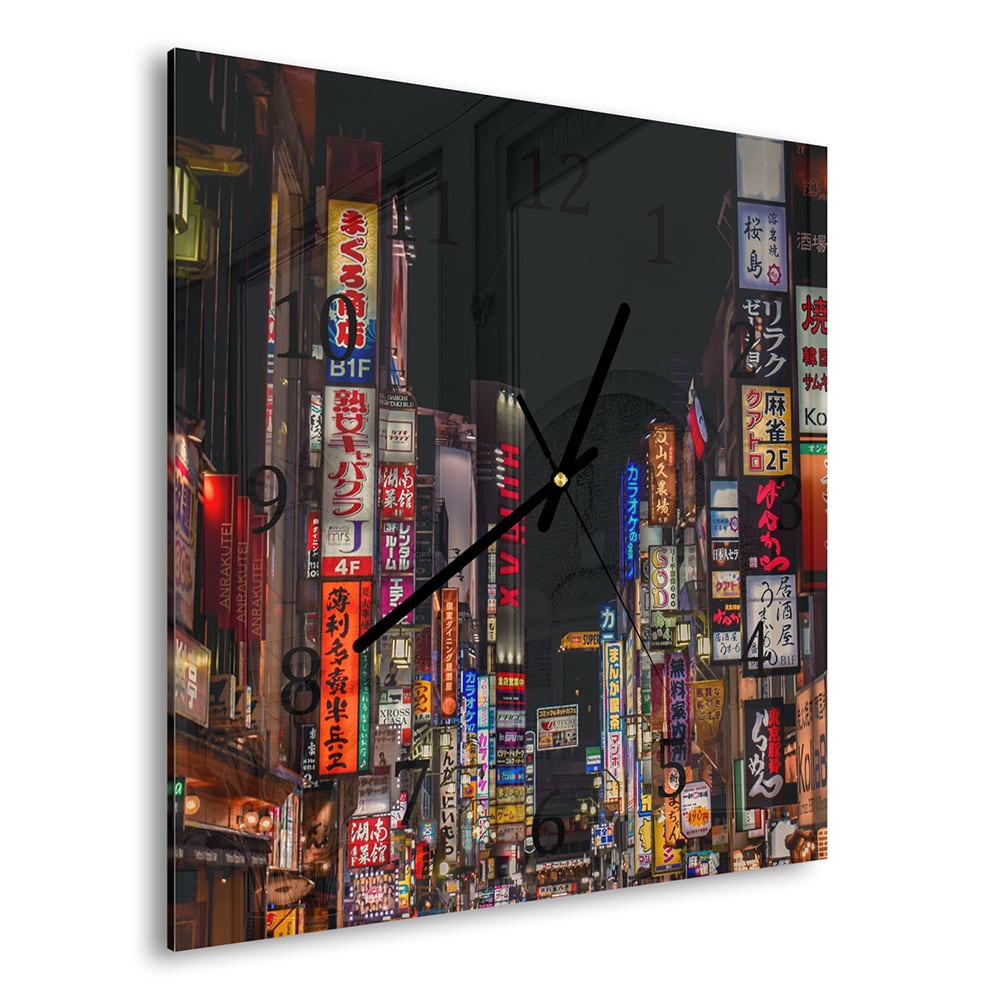 Wandklok 30x30 - Gehard Glas - Kabukicho Shinjuku Neonlichten