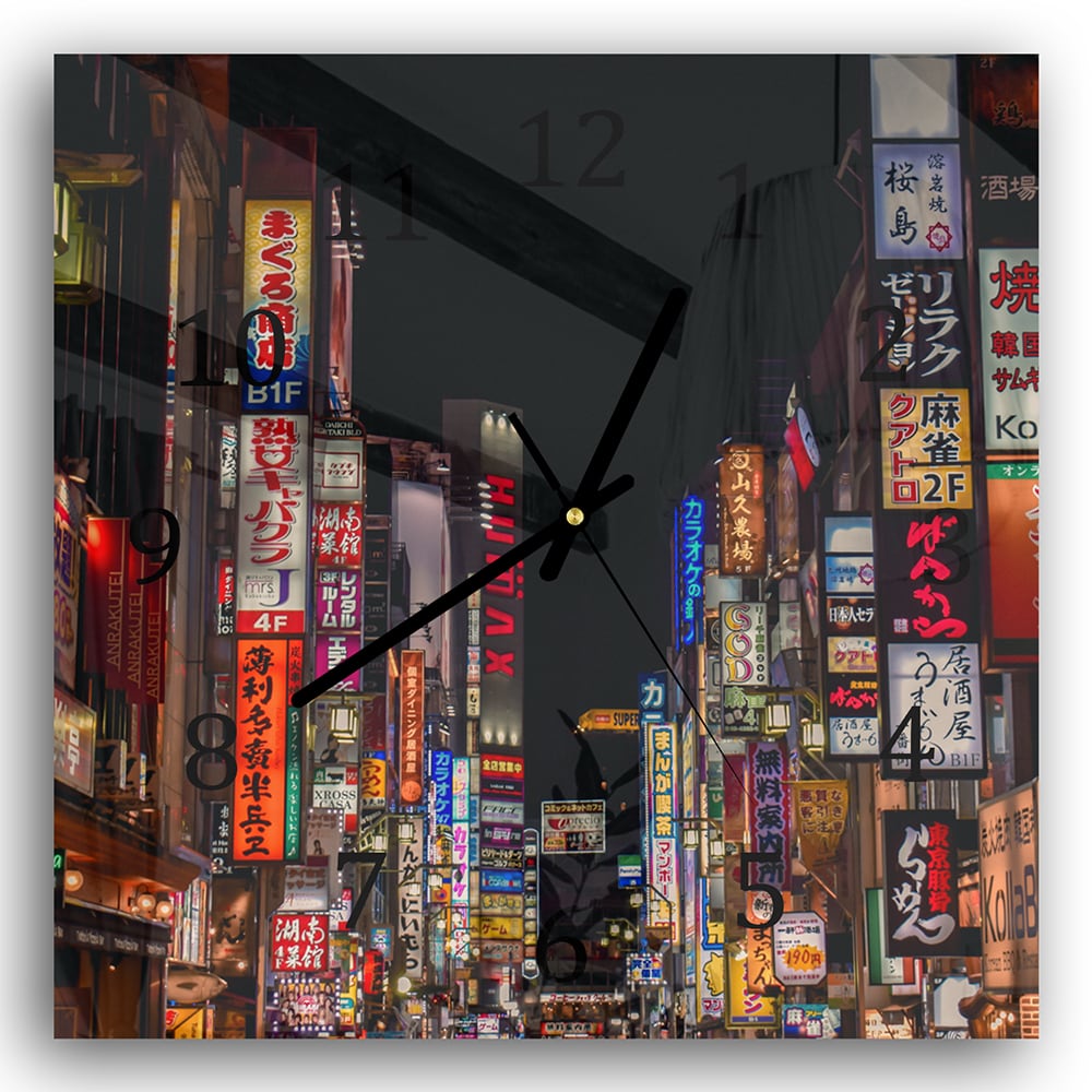 Wandklok 30x30 - Gehard Glas - Kabukicho Shinjuku Neonlichten