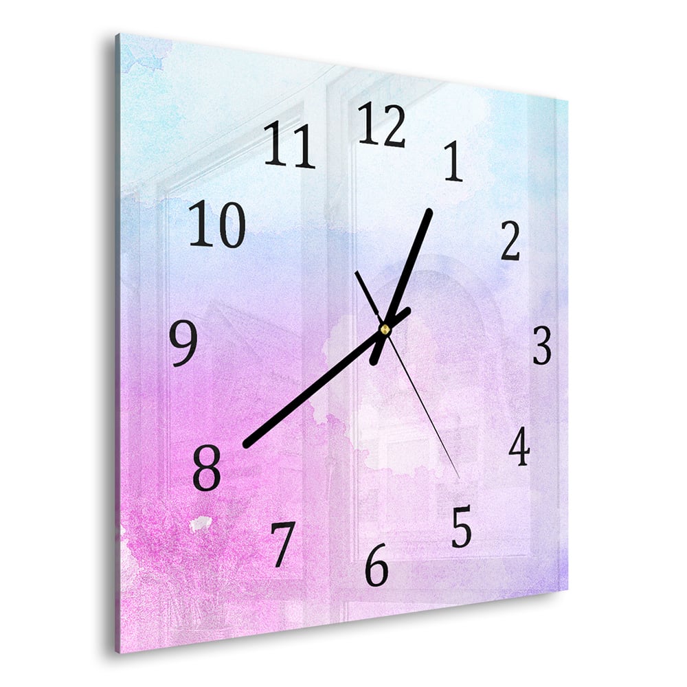 Wandklok 30x30 - Gehard Glas - Roze-Blauwe Waterverf