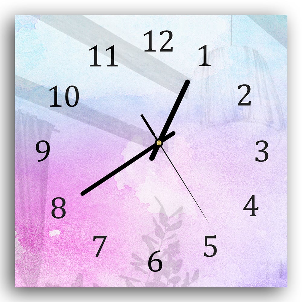 Wandklok 30x30 - Gehard Glas - Roze-Blauwe Waterverf