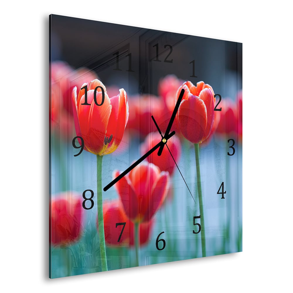 Wandklok 30x30 - Gehard Glas - Rode Tulpen