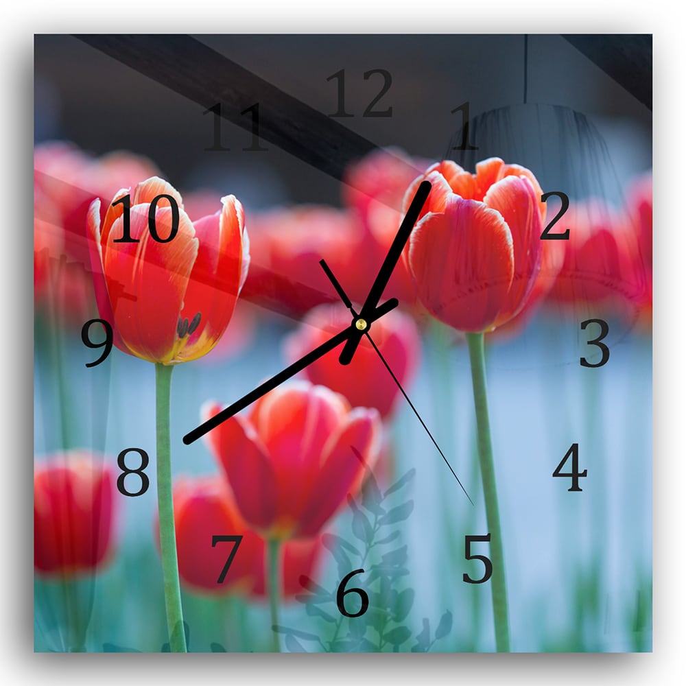 Wandklok 30x30 - Gehard Glas - Rode Tulpen