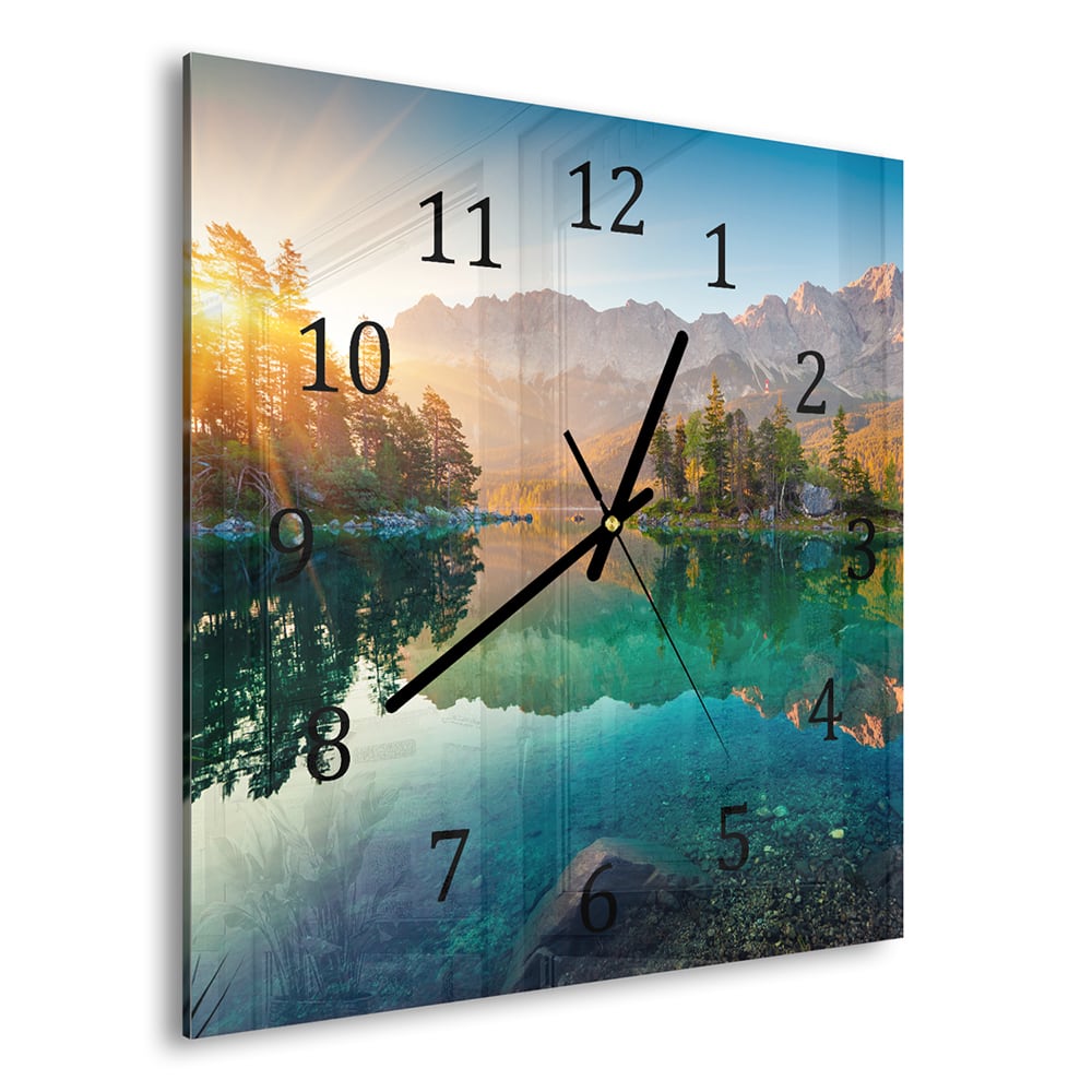 Wandklok 30x30 - Gehard Glas - Zonsopgang bij Eibsee Meer