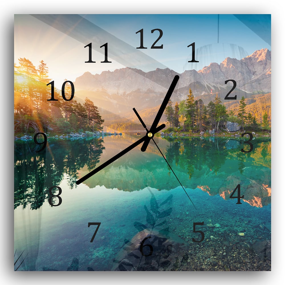 Wandklok 30x30 - Gehard Glas - Zonsopgang bij Eibsee Meer