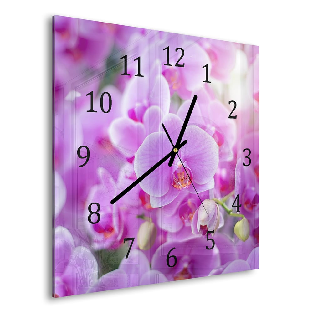 Wandklok 30x30 - Gehard Glas - Stralende Orchideeën