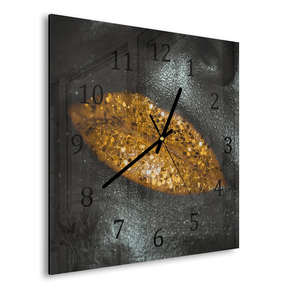 Wandklok 30x30 - Gehard Glas - Gouden Glitterlippen