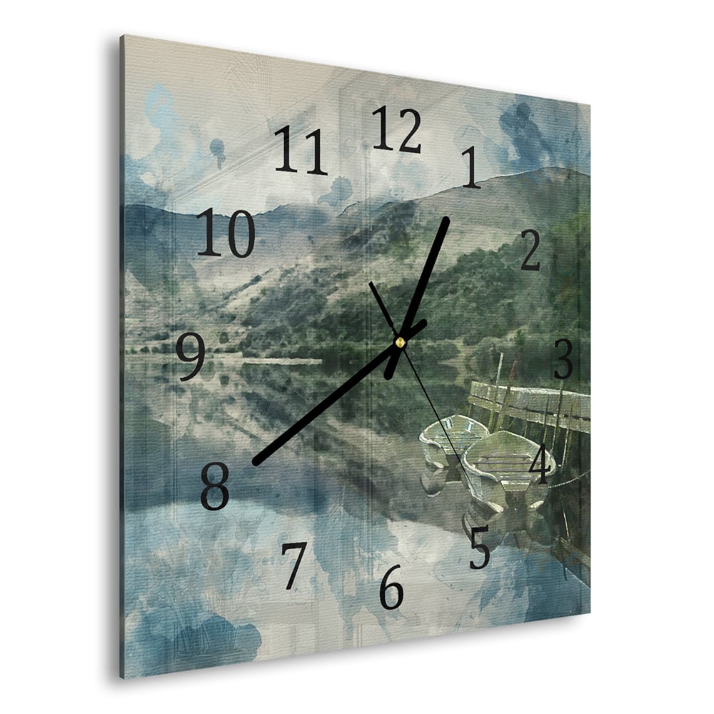 Wandklok 30x30 - Gehard Glas - Waterverf Schilderij Bergmeer