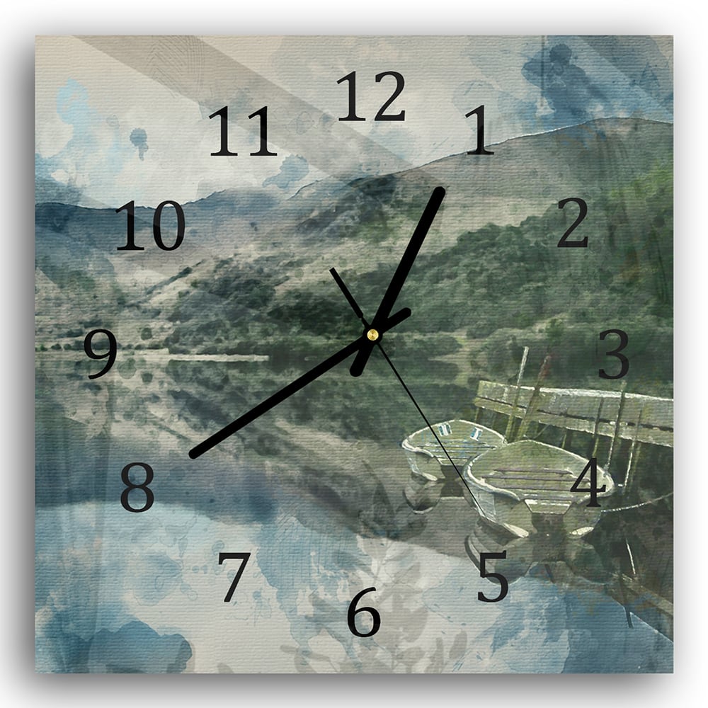 Wandklok 30x30 - Gehard Glas - Waterverf Schilderij Bergmeer