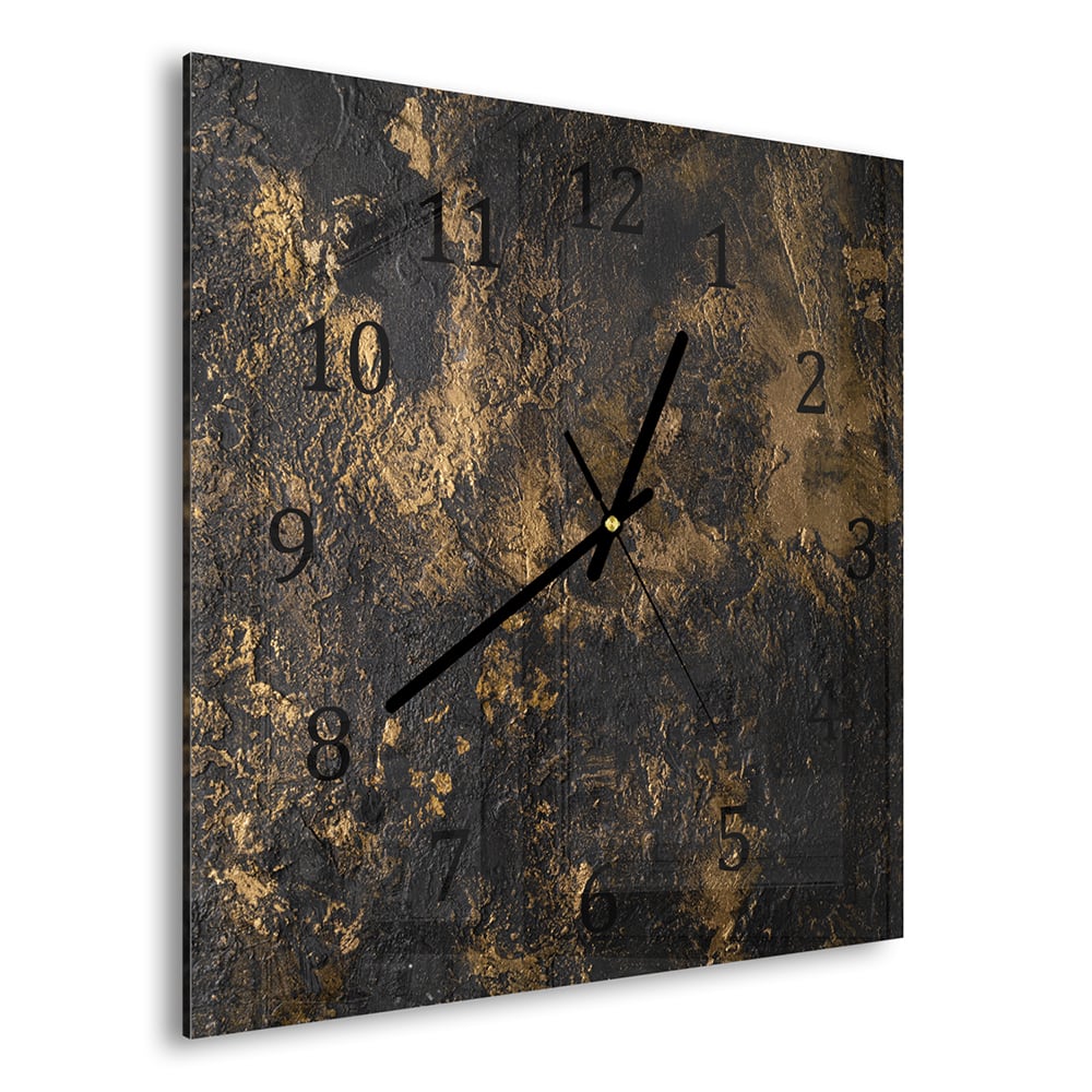 Wandklok 30x30 - Gehard Glas - Black-Gold Textuur